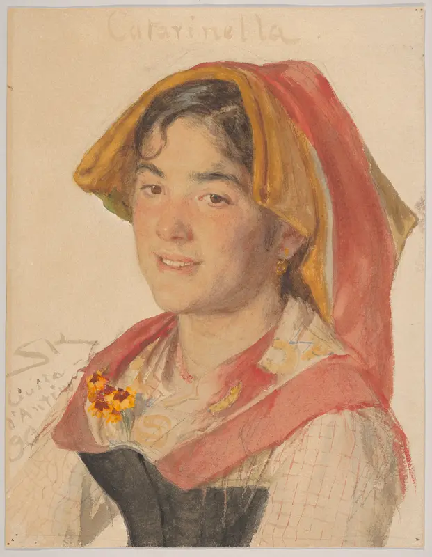 Head of an Girl from Civita d'Antino in Regional Dress ("Catarinella") Wall Art by Peder Severin Krøyer - High-Resolution Digital Print