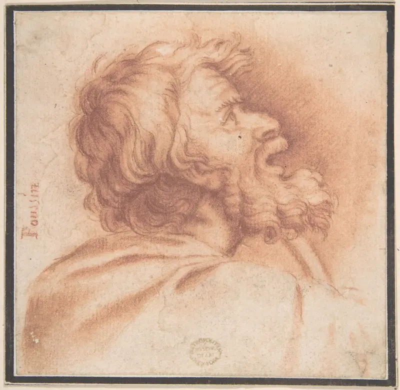 Head of Bearded Old Man Shown in Profile, Looking Up Wall Art by Anonymous, Italian, Roman-Bolognese, 17th century - High-Resolution Digital Print