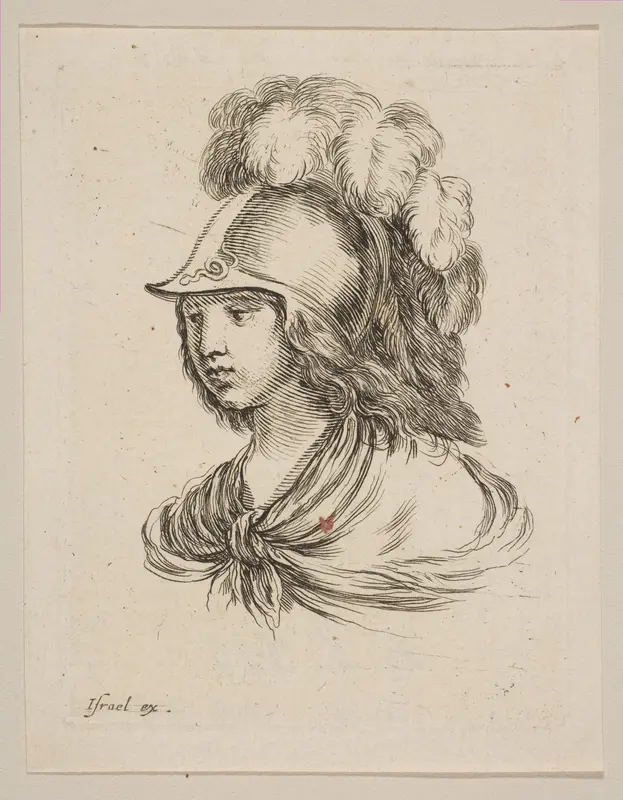 Head of Minerva, from 'Various heads and figures' (Diverses tétes et figures) Wall Art by Stefano della Bella - High-Resolution Digital Print