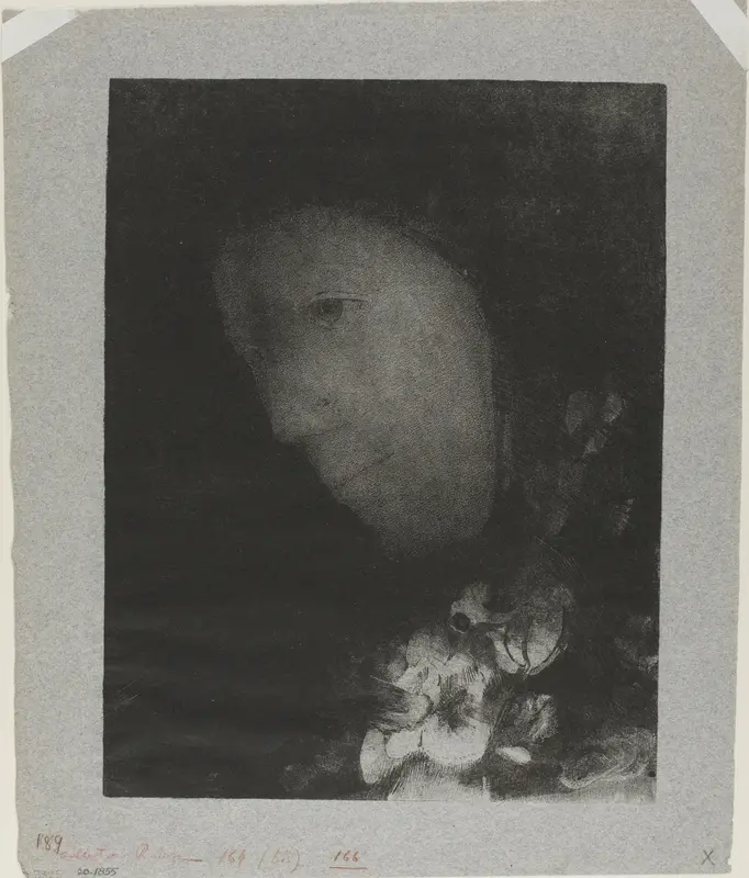Head of Woman With Corsage of Flowers Wall Art by Odilon Redon - High-Resolution Digital Print