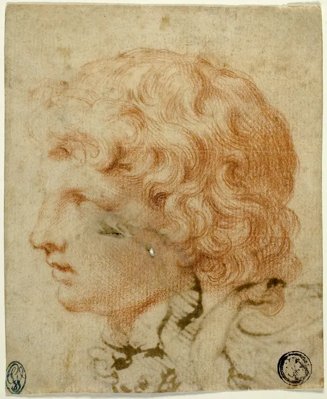 Head of Youth in Profile to Left (recto); Fragment of Figure Sketch (verso) Wall Art by Style of Pietro da Cortona - High-Resolution Digital Print