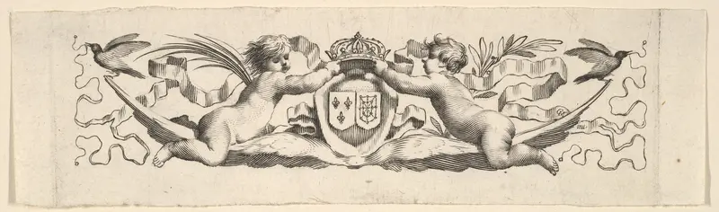 Headband: Two Infants with the Arms of France and Navarre Wall Art by Claude Mellan - High-Resolution Digital Print