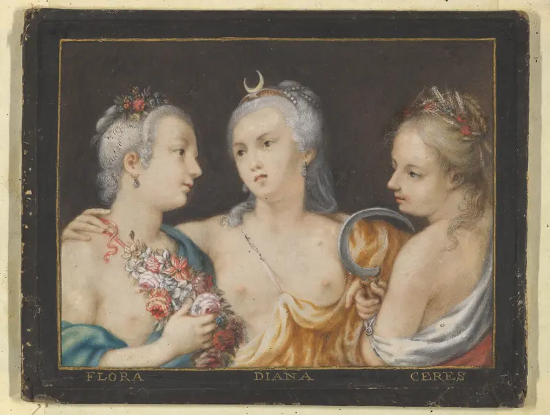Heads of Goddesses (Flora, Diana, Ceres) Wall Art by Anonymous, French, 17th century - High-Resolution Digital Print