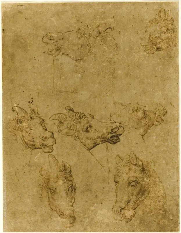 Heads of Horses and Unicorns Wall Art by Follower of Leonardo da Vinci - High-Resolution Digital Print