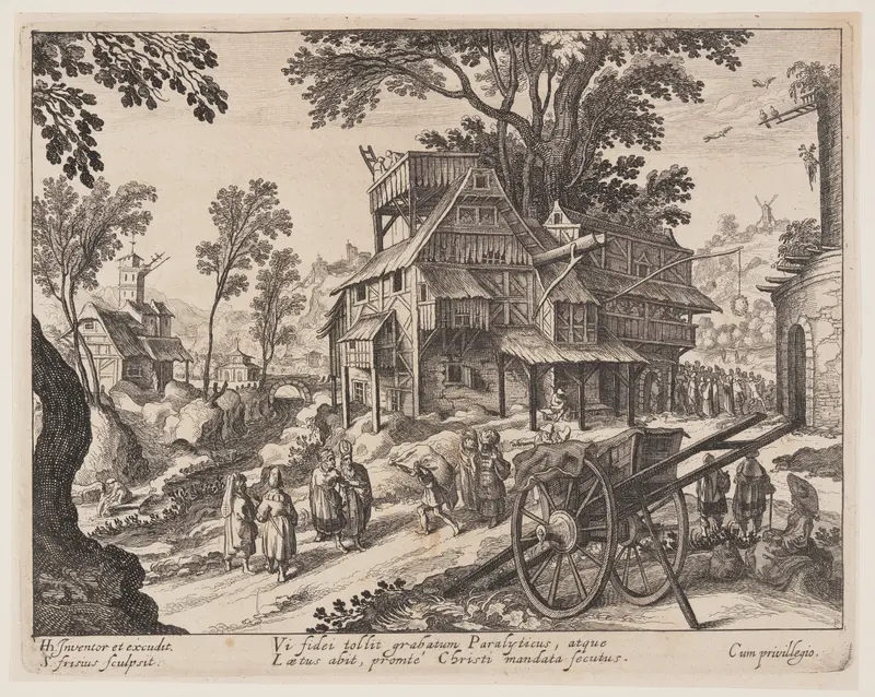 Healing of the Paralytic, from Landscapes with Scenes from the Life of Christ Wall Art by Simon Frisius - High-Resolution Digital Print
