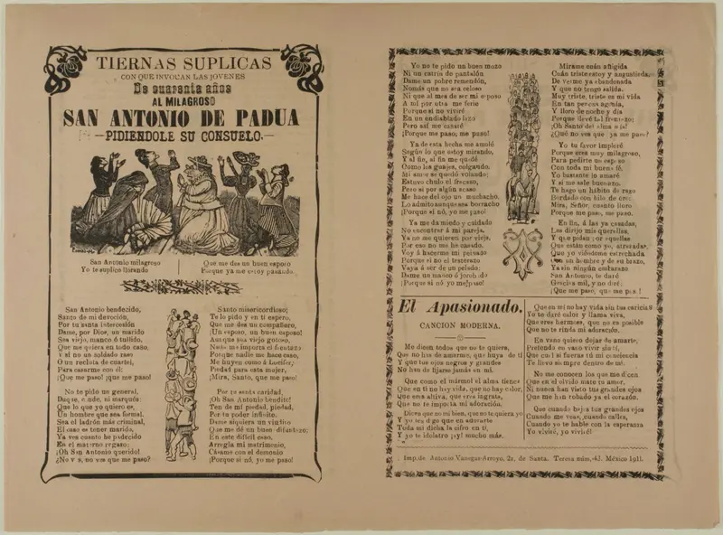 Heartfelt Pleas Invoked by the Youth of 40 Years to the Miraculous St. Anthony of Padua Asking for his Consolation Wall Art by José Guadalupe Posada - High-Resolution Digital Print