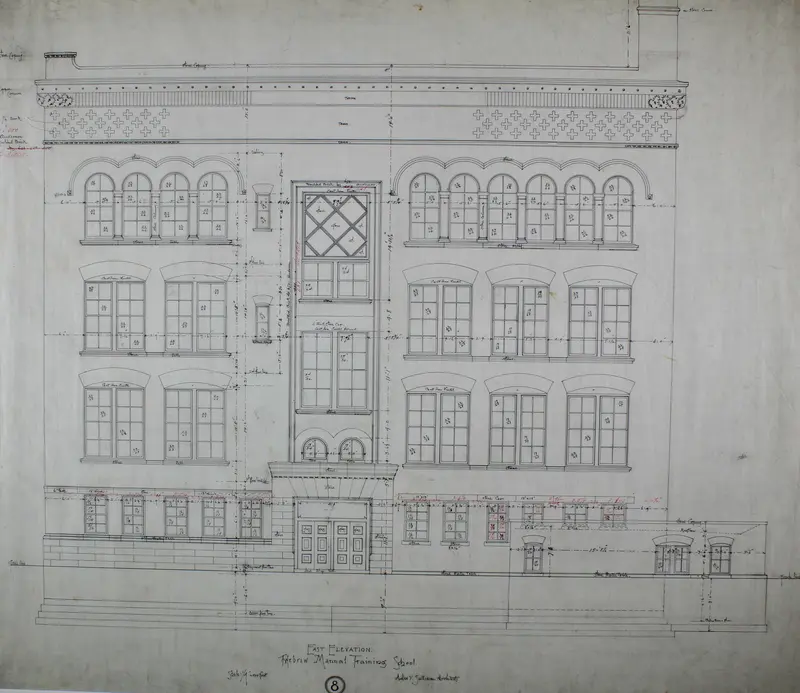Hebrew Manual Training School, Chicago, Illinois, East Elevation Wall Art by Adler & Sullivan, Architects - High-Resolution Digital Print