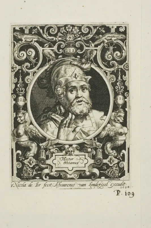 Hector of Troy, plate one from The Nine Worthies Wall Art by Nicolaes de Bruyn - High-Resolution Digital Print