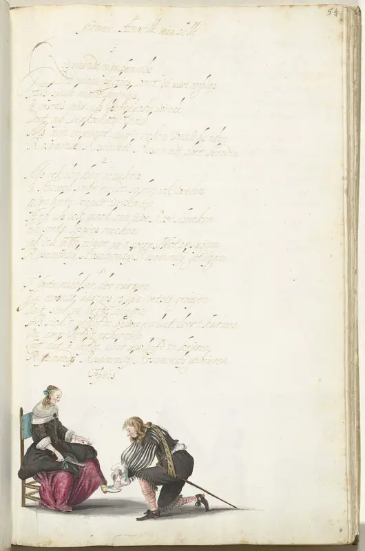 Heer die de schoenveter van een dame strikt Wall Art by Gesina ter Borch - High-Resolution Digital Print