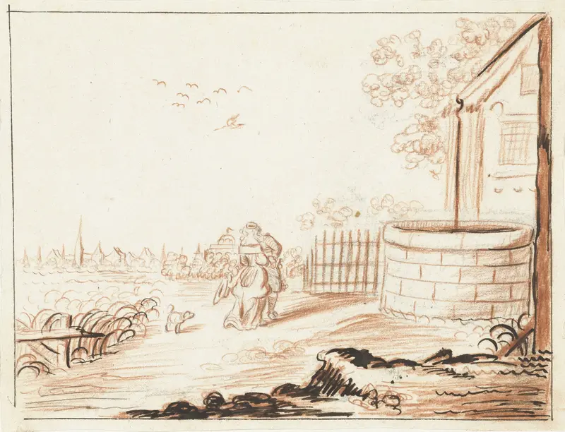Heer en dame elkaar begroetend voor een landhuis Wall Art by Gesina ter Borch - High-Resolution Digital Print