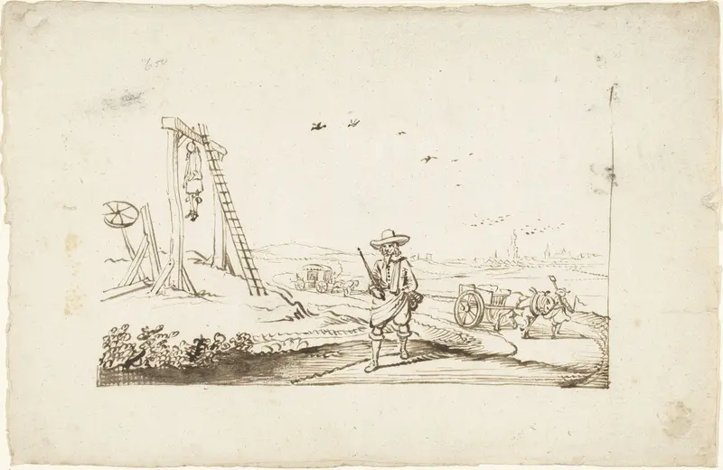 Heer lopend op een landweg langs galgen Wall Art by Gesina ter Borch - High-Resolution Digital Print