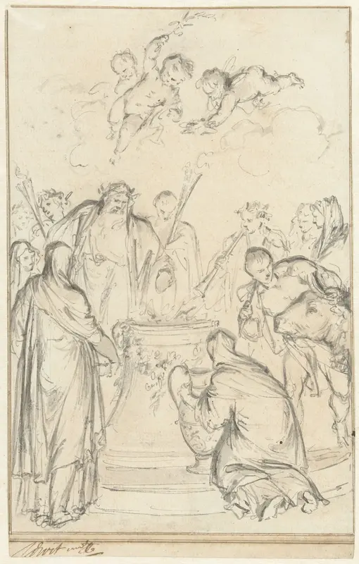 Heidense priesters offeren op een altaar Wall Art by Jacob de Wit - High-Resolution Digital Print