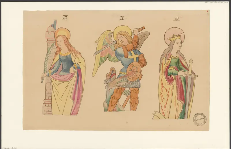 Heilige Barbara, aartsengel Michaël en Heilige Catharina Wall Art by anonymous - High-Resolution Digital Print