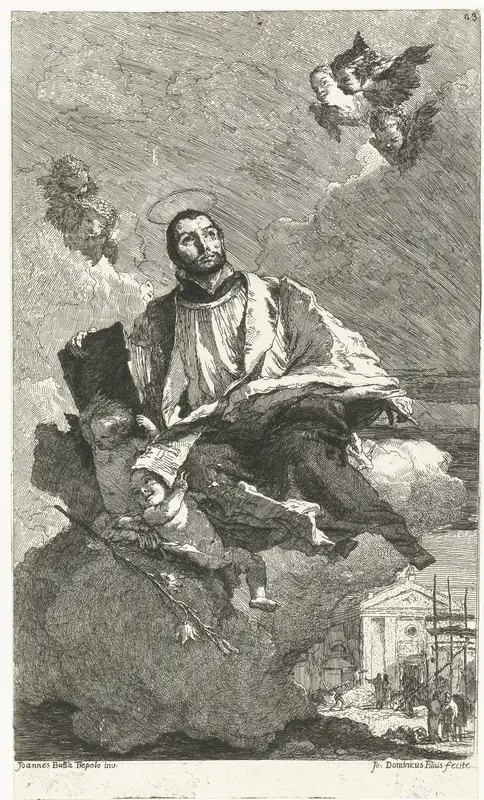 Heilige Cajetanus van Thiene (Gaetano da Thiene) op wolk gedragen door engelen Wall Art by Unknown - High-Resolution Digital Print