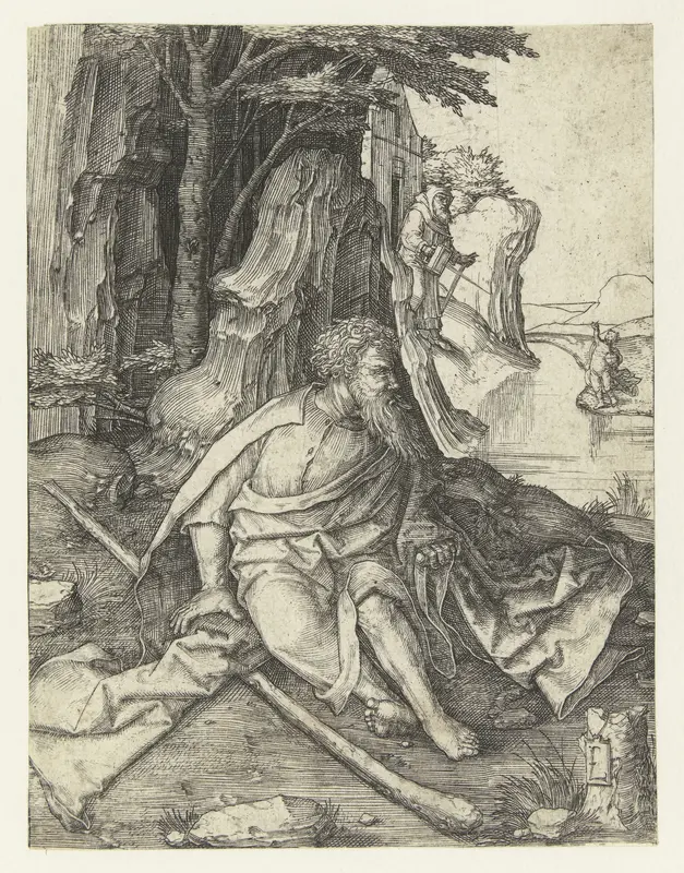Heilige Christoffel aan de oever van een rivier Wall Art by Unknown - High-Resolution Digital Print