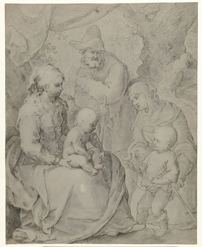 Heilige familie met Elizabeth en Johannes de Doper Wall Art by Paulus Willemsz. van Vianen - High-Resolution Digital Print