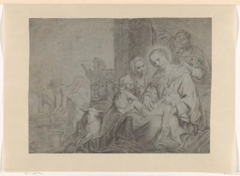 Heilige Familie met Johannes de Doper als kind Wall Art by Unknown - High-Resolution Digital Print