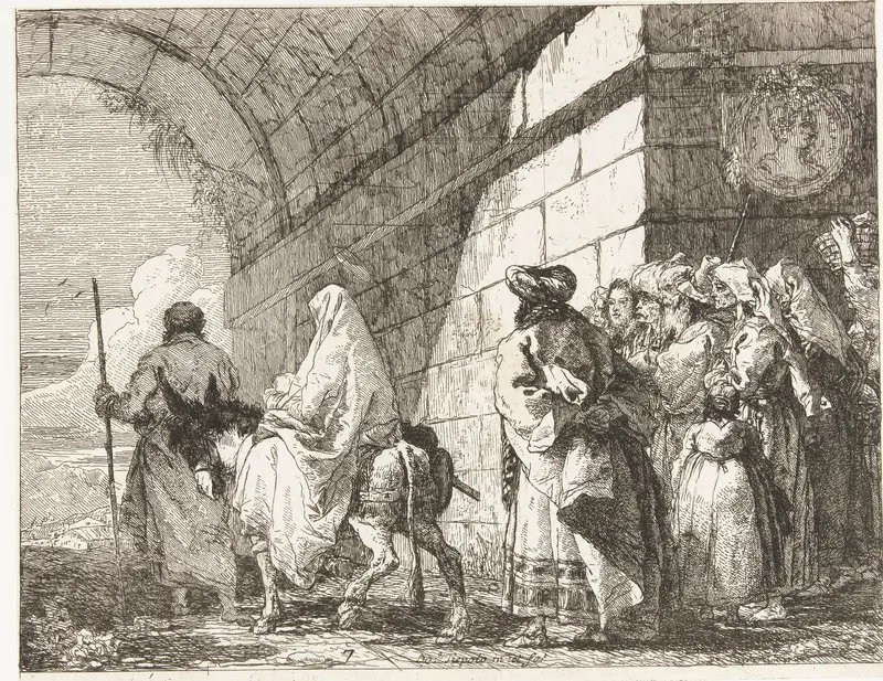 Heilige familie vertrekt door een stadspoort Wall Art by Unknown - High-Resolution Digital Print