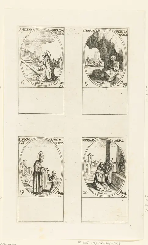 Heilige Helena, Heilige Donatus van Sisteron, Heilige Ludovicus van Toulouse, Heilige Bernardus van Clairvaux (18-20 augustus) Wall Art by Jacques Callot - High-Resolution Digital Print