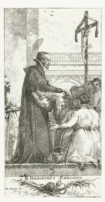Heilige Hieronymus Aemilianus deelt voedsel uit aan wezen Wall Art by Unknown - High-Resolution Digital Print