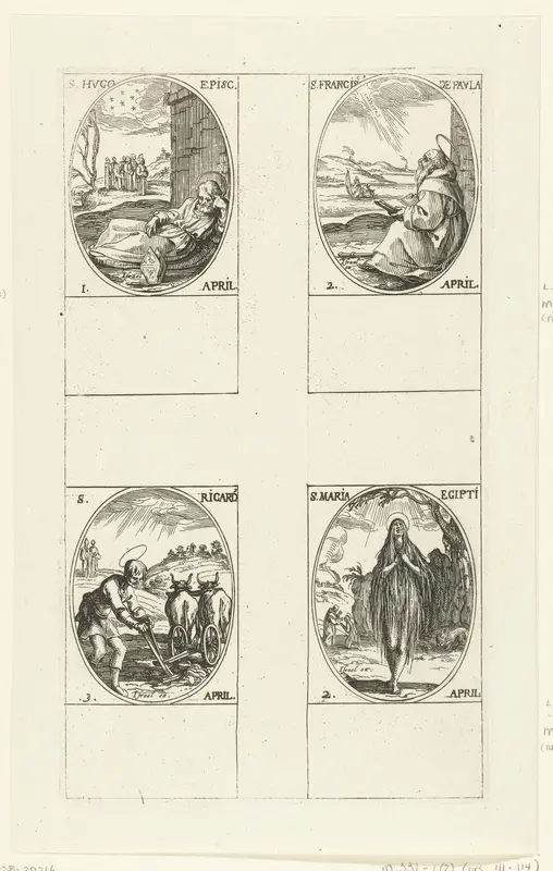 Heilige Hugo van Grenoble, Heilige Franciscus van Paola, Heilige Maria van Egypte, Heilige Richardus van Chichester (1-3 april) Wall Art by Jacques Callot - High-Resolution Digital Print