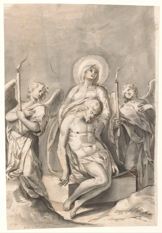 Heilige Maagd en de dode Christus tussen engelen Wall Art by Moses ter Borch - High-Resolution Digital Print