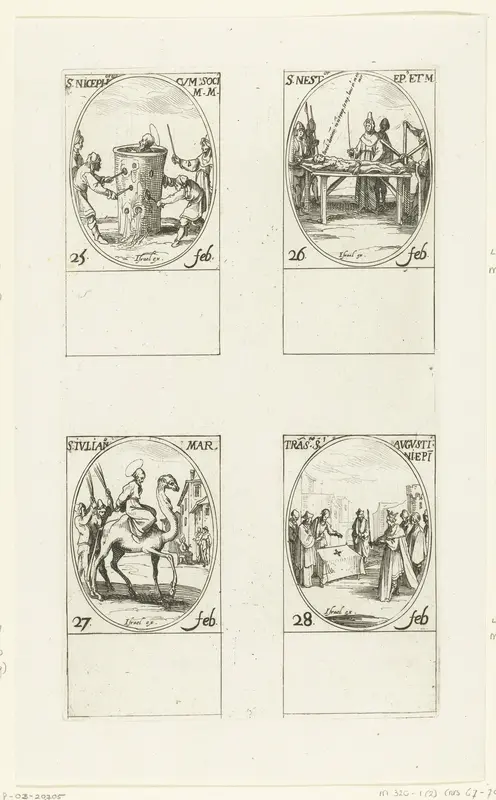 Heilige Niceforus en gezellen, Heilige Nestor, Heilige Julianus, Translatie van Augustinus' stoffelijke resten (25-28 februari) Wall Art by Jacques Callot - High-Resolution Digital Print