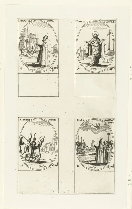 Heilige Perpetuus van Tours, Heilige Maria van Klopas, Heilige Ezechiël, Heilige Leo I de Grote (8-11 april) Wall Art by Jacques Callot - High-Resolution Digital Print