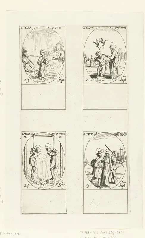 Heilige Thecla van Iconium, Heilige Linus, Heilige Andochius en Heilige Thyrsus van Autun, Heilige Kleopas (23-25 september) Wall Art by Jacques Callot - High-Resolution Digital Print