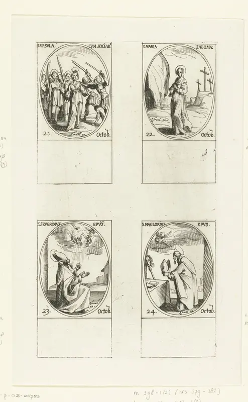 Heilige Ursula van Keulen en gezellen, Heilige Maria Salome, Heilige Severinus van Keulen, Heilige Maglorius van Dol (21-24 oktober) Wall Art by Jacques Callot - High-Resolution Digital Print