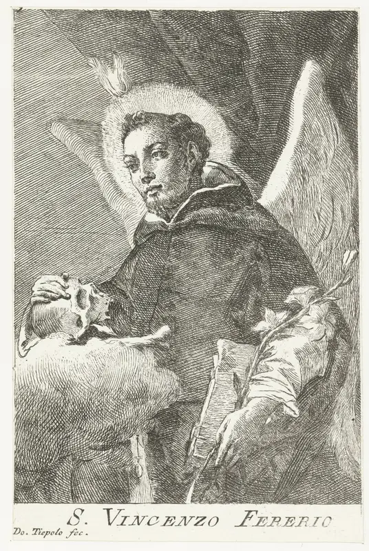 Heilige Vincentius Ferrer (Ferrier) met vleugels en schedel Wall Art by Unknown - High-Resolution Digital Print