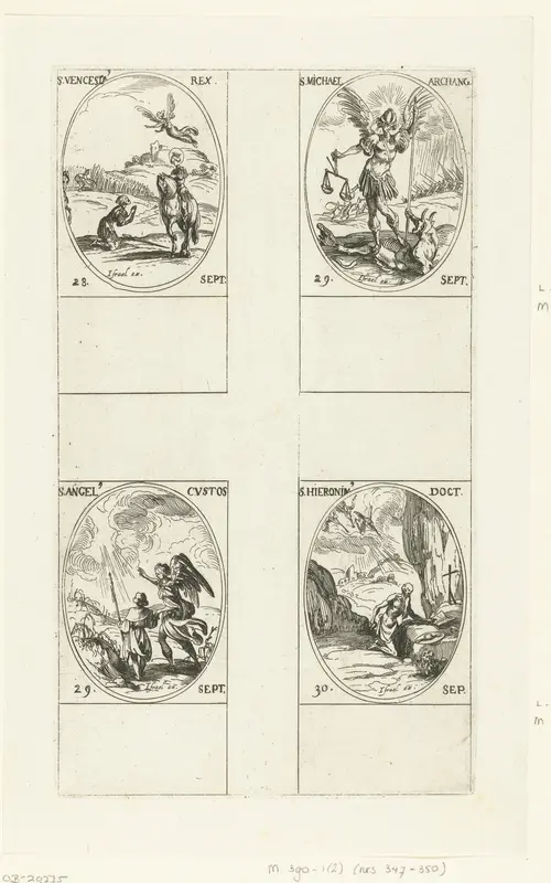 Heilige Wenceslaus I van Bohemen, Aartsengel Michaël, Beschermengel, Heilige Hiëronymus van Bethlehem (28-30 september) Wall Art by Jacques Callot - High-Resolution Digital Print