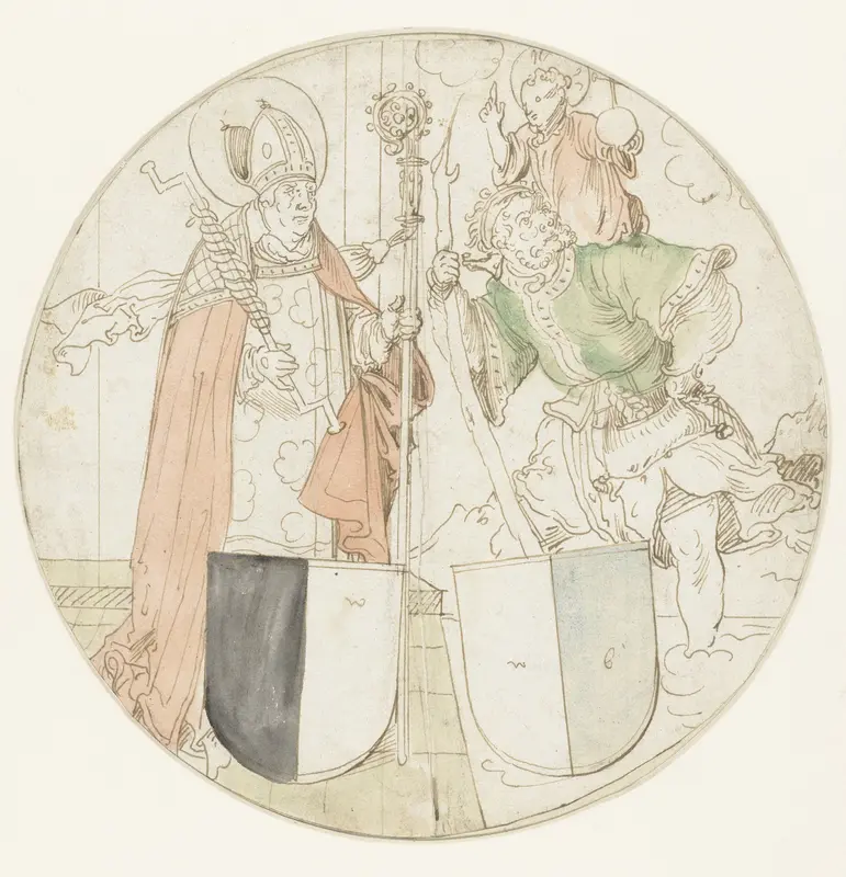 Heiligen Christophorus en Erasmus, elk met een wapenschild Wall Art by Unknown - High-Resolution Digital Print