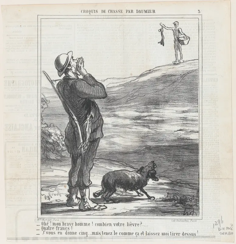 Hello! My good man! How much for your hare?, from 'Hunting sketches,' published in Le Charivari, October 20, 1864 Wall Art by Honoré Daumier - High-Resolution Digital Print