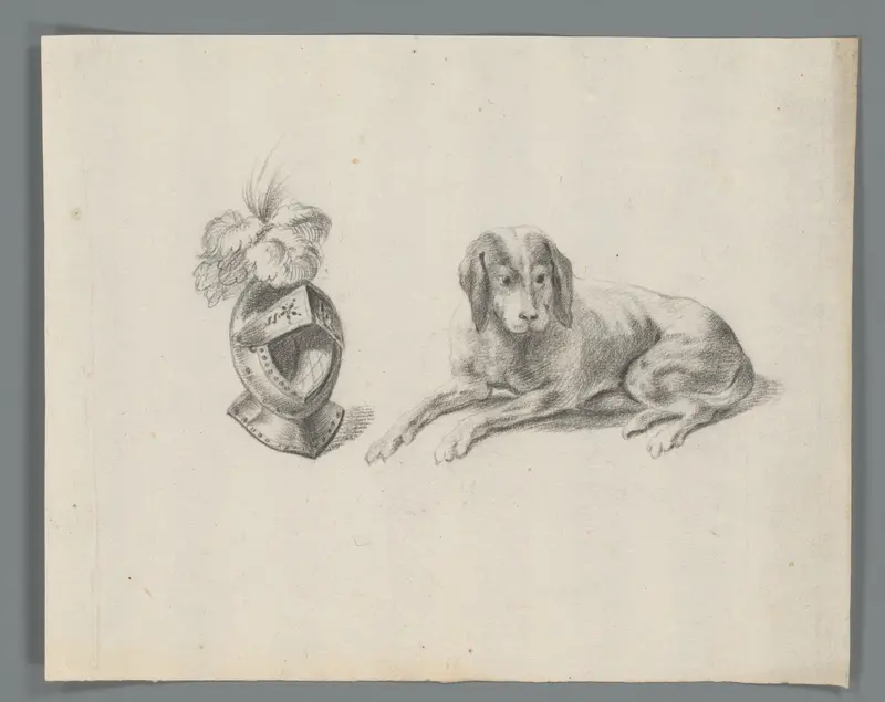 Helm met veren en liggende hond Wall Art by Unknown - High-Resolution Digital Print
