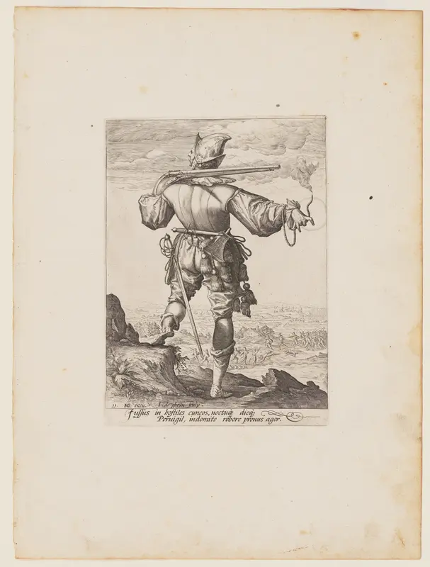 Helmetted Musketeer, from Officers and Soldiers of the Bodyguard of Emperor Rudolph II Wall Art by Jacob de Gheyn, II - High-Resolution Digital Print