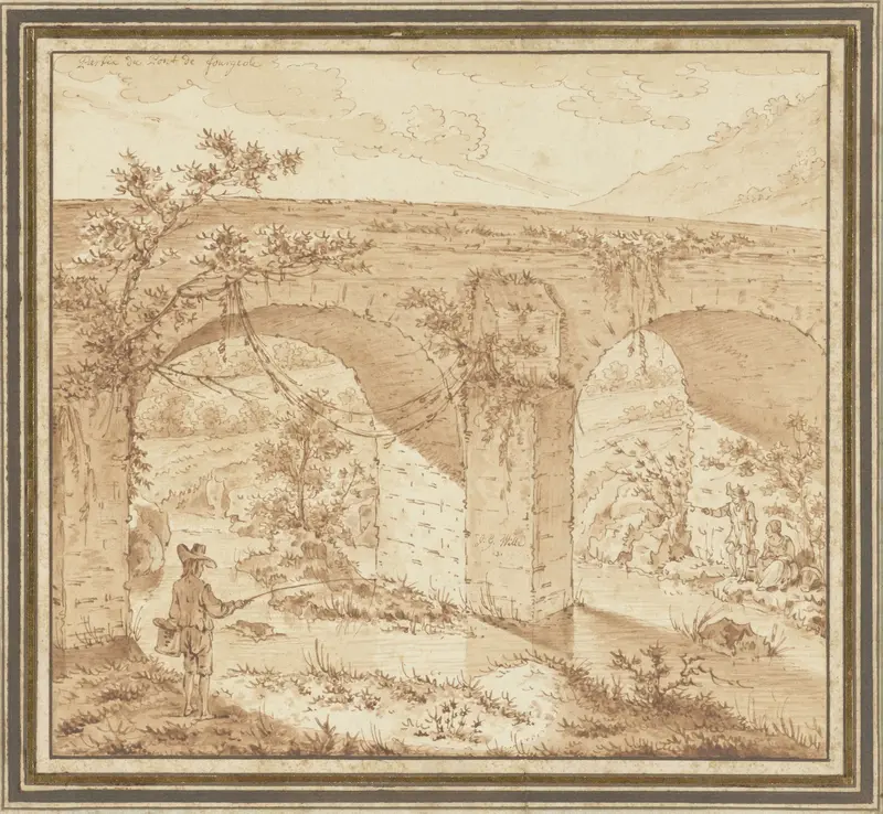 Hengelaar bij stenen brug Wall Art by Johann Georg Wille - High-Resolution Digital Print