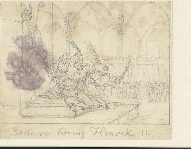 Henrik II de Heilige doet boete door flagellatie Wall Art by Simon Fokke - High-Resolution Digital Print
