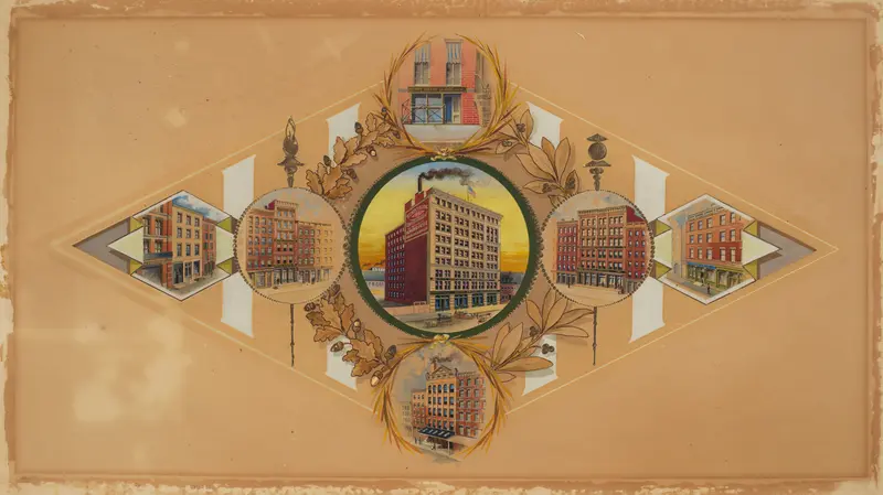 Henry Heide Confectionary Co.– Seven Buildings Occupied by the Business Wall Art by Anonymous, American, 19th century - High-Resolution Digital Print