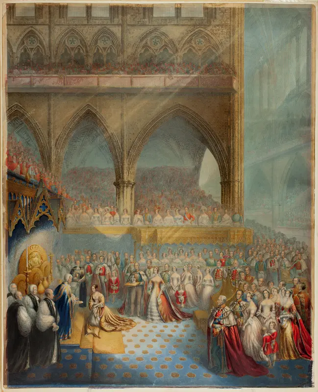 Her Most Gracious Majesty Queen Victoria Receiving the Sacrament at her Coronation Wall Art by George Baxter - High-Resolution Digital Print