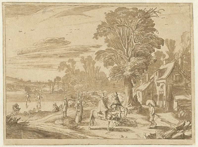 Herberg met grote boom en figuren bij het ijs Wall Art by Jan van de Velde (II) - High-Resolution Digital Print