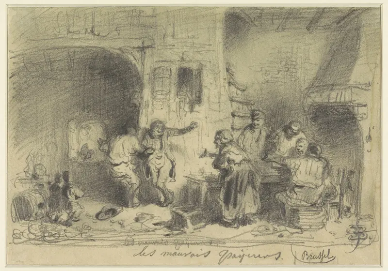Herberginterieur met dronken bezoekers die weigeren te betalen Wall Art by Eugène François de Block - High-Resolution Digital Print