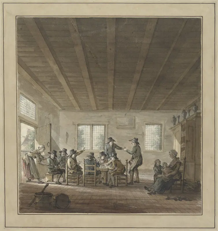 Herberginterieur met een groep kaartende en drinkende boeren Wall Art by anonymous - High-Resolution Digital Print