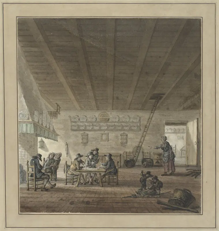 Herberginterieur met kaartspelers bij een schouw Wall Art by anonymous - High-Resolution Digital Print