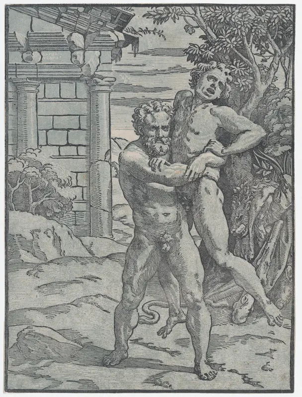 Hercules and Antaeus Wall Art by Ugo da Carpi - High-Resolution Digital Print