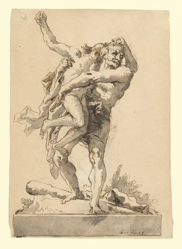 Hercules and Antaeus (with a Base Below) Wall Art by Giovanni Domenico Tiepolo - High-Resolution Digital Print