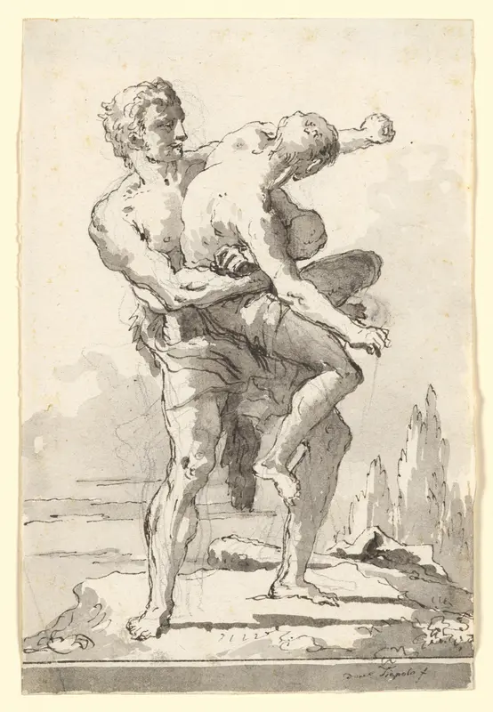 Hercules and Antaeus (with a ledge Below) Wall Art by Giovanni Domenico Tiepolo - High-Resolution Digital Print