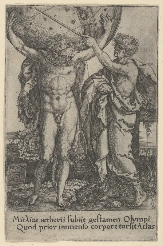 Hercules and Atlas, from The Labors of Hercules Wall Art by Heinrich Aldegrever - High-Resolution Digital Print