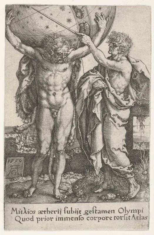 Hercules and Atlas, from "The Labors of Hercules" Wall Art by Heinrich Aldegrever - High-Resolution Digital Print