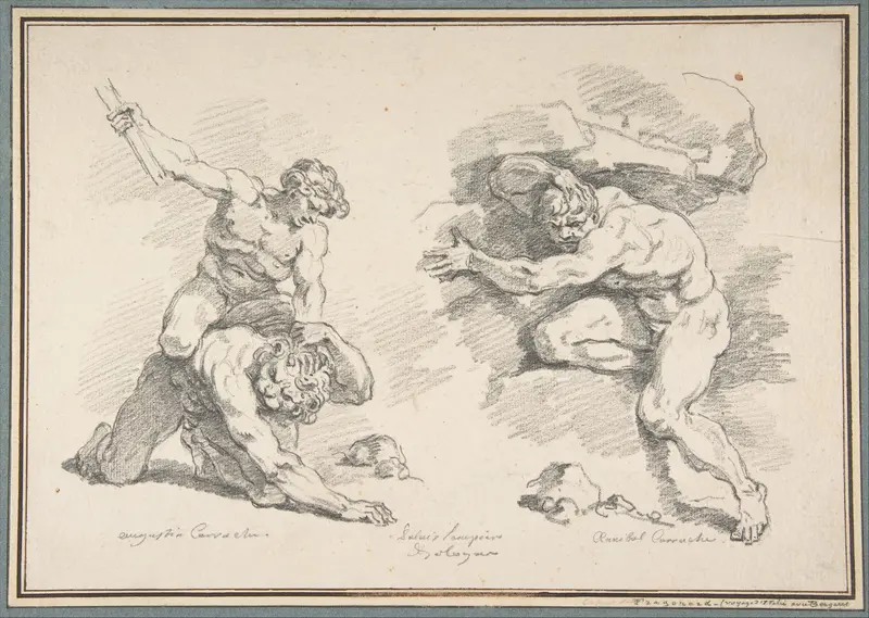 Hercules and Cacus, after Annibale Carracci, and the Destruction of Enceladus, after Agostino Carracci Wall Art by Jean Honoré Fragonard - High-Resolution Digital Print
